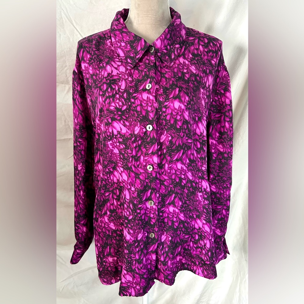 Vintage Linea by Louis Dell’Olio Gradient Magenta Floral Silk Blouse, Size 3X